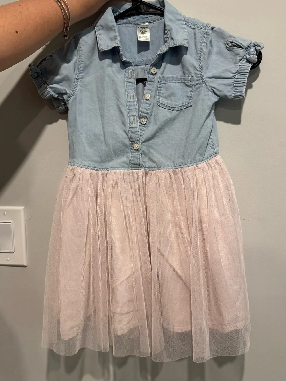 OshKosh B'gosh Light Blue Denim Top with Pale Pink Tulle Skirt Dress